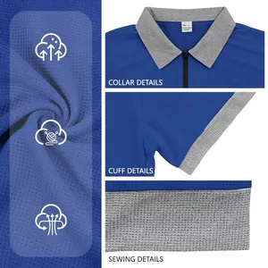 Détails du polo pour hommes avec fermeture éclair au col, aux poignets et aux coutures