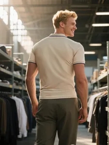 Vue arrière d'un polo pour homme en soie glacée respirante avec détails de col