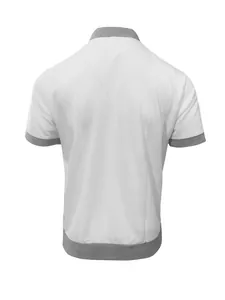 Vue arrière d'un polo blanc à manches courtes pour homme avec col et bords contrastés.