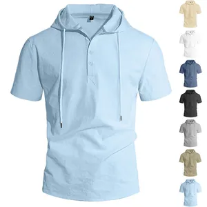 Détails d'une chemise à capuche en lin pour homme avec plusieurs options de couleur