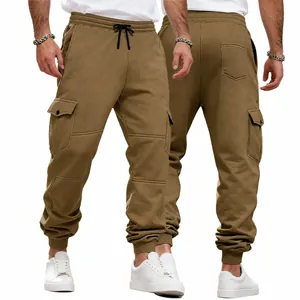 Pantaloni Sportivi da Uomo in Pile Cargo Invernali Multitasche Patchwork con Coulisse Pantaloni Casual Outdoor