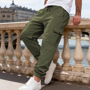 Pantaloni cargo uomo verde oliva foderati in pile con multitasche e coulisse