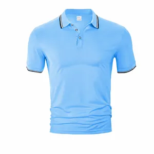 Polo d'Été en Soie de Glace pour Hommes Col Contrasté Respirant Haut à Manches Courtes Business Décontracté Polo