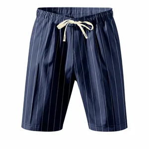 Men's Summer Striped Linen Shorts Casual Straight Leg Beach Shorts With Elastic Drawstring Waist Breathable Bottom