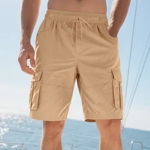 Lässige Herren Khaki Cargo-Shorts mit mehreren Taschen und Kordelzug am Gummibund