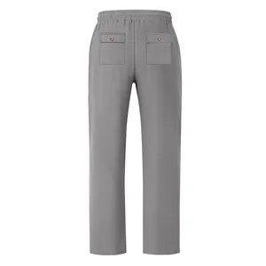 Back view of men's grey breathable straight-leg casual trousers with pockets