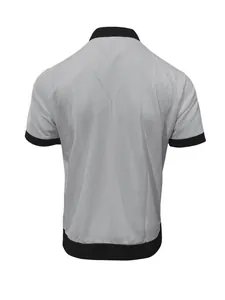 Vue arrière d'un polo gris pour homme avec poignets et ourlet côtelés noirs contrastés