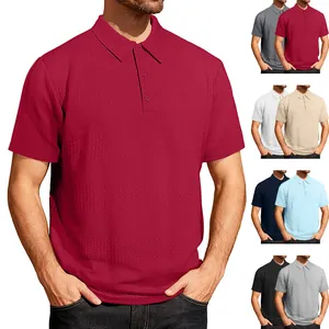 Polo décontracté à manches courtes pour hommes avec texture jacquard gaufrée en couleurs