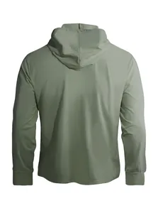 Vista posteriore di una felpa casual con cappuccio a maniche lunghe verde salvia per uomo