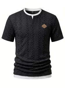 Close-up showing the intricate jacquard texture and faux two-piece collar of this shirt
