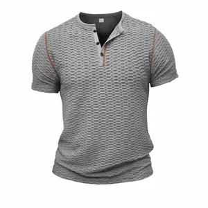 Heren Henley Shirt Wafelstructuur Slim Fit Ademend Nylon Korte Mouw Top Casual Polo Shirt Urban Mode Stijl Voor Heren