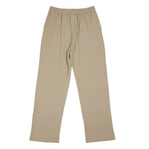 Back view of men's casual linen straight-leg pants with elastic waist and pocket