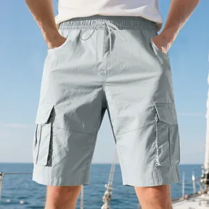 Lässige Cargo-Shorts für Herren mit elastischem Kordelzug und vielen Taschen in Grau