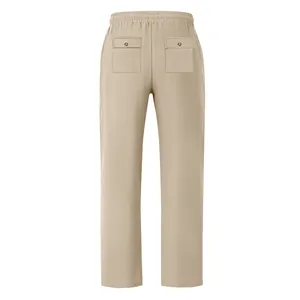 Back view detail of men's loose khaki straight leg casual trousers with rear pockets
