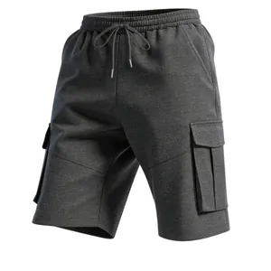 Herren Casual Cargo Shorts Einfarbig Multi-Taschen Elastischer Bund Kordelzug Sommer Fünf-Punkt-Shorts Outdoor Strandkleidung