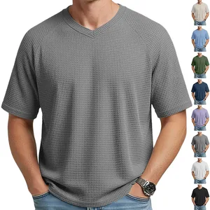 Men's V-neck waffle knit T-shirt featuring raglan sleeves and multiple color options