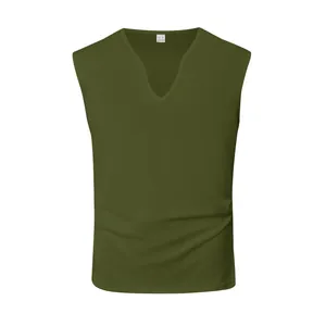 Débardeur homme vert armée à col en V sans manches pour le sport et les loisirs d'été