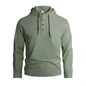 Felpa con cappuccio Henley da uomo verde salvia vestibilità slim dal design moderno