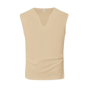 Vue de face d'un débardeur beige pour homme avec col en V sans manches pour le sport