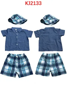Conjunto de verano de 3 piezas para niño con camisa, pantalón a cuadros y gorro