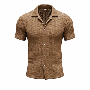 Polo de Manga Corta de Punto Texturizado para Hombre Verano Transpirable Color Sólido Solapa con Botones Top Casual para Hombre Ligero Comodidad Ropa de Moda