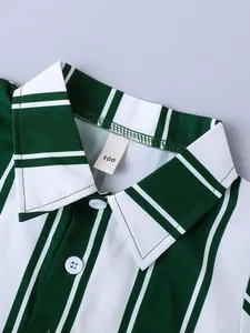 Inquadratura ravvicinata del colletto di una camicia a righe verdi e bianche
