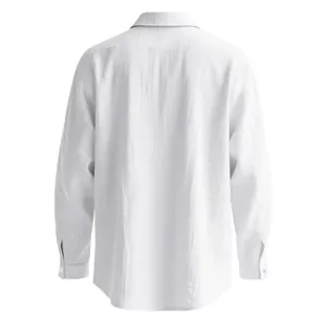 Vista posteriore di camicia a maniche lunghe in cotone e lino bianco traspirante