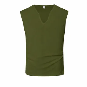 Débardeur de Sport pour Hommes Col en V Sans Manches Respirant Couleur Unie Polyester pour Fitness Été Décontracté Plage