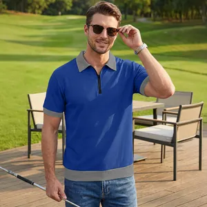 Polo décontracté haut de gamme pour homme avec demi-zip et col contrasté style golf