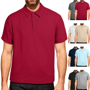 Polo décontracté pour hommes en tissu jacquard avec col à revers.