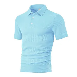 Polo bleu clair pour homme à manches courtes avec motif en tissu jacquard texturé élégant