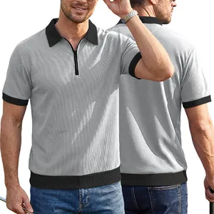 Polo homme à manches courtes avec col contrasté zippé et tissu texturé