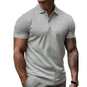 Polo da uomo grigio chiaro a maniche corte vestibilità slim con colletto classico