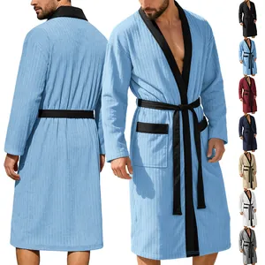Men's long jacquard bathrobe with belt, casual soft loungewear available in multiple colors