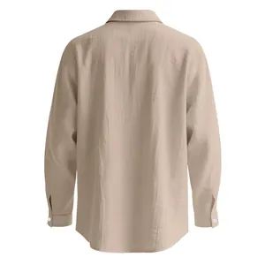 Vista posteriore di camicia casual da uomo in lino di cotone kaki con maniche lunghe