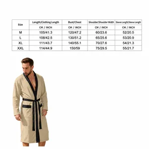 Größentabelle für den langen Jacquard-Bademantel für Herren mit Gürtel in cm und Zoll