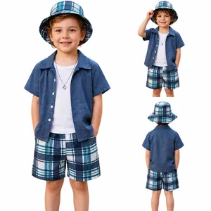 Niños Pequeños Camisa De Manga Corta A Cuadros Y Pantalones Cortos Con Sombrero Verano Casual Ropa Para Niños Conjuntos Top And Bottom Y Accesorios