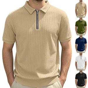 Vertical striped men's half-zip knit Polo shirt in multiple colors.