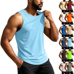 Collage showing various colors of men's athletic quick-dry sleeveless tank tops