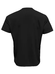 Back view of a plain black short-sleeved athletic t-shirt for men in a loose casual style