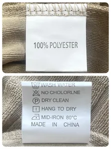 Close-up detail showing 100% polyester wash care label on men's ribbed knit Polo shirt