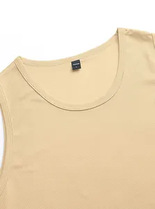 Close-up detail of breathable mesh fabric and neckline of a men's sports tank top