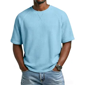 Camiseta hombre azul claro punto nido de abeja con manga ranglán y cuello redondo casual