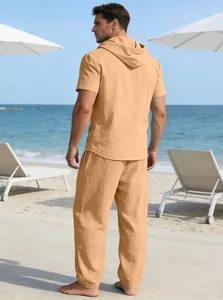 Lässiges Herren-Leinen-Set, bestehend aus einem Kurzarm-Hoodie und einer passenden Hose