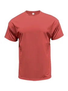 High-performance men's athletic short sleeve t-shirt in solid red with a loose fit
