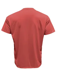 Back view of a red men's athletic short sleeve t-shirt made of quick-dry fabric