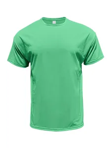Detailed front view of a mint green short sleeve crew neck casual sports t-shirt for men