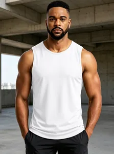 Detail showing the fit and breathable mesh texture of white athletic tank top vest