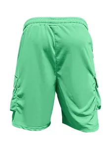 Back view of mint green casual sports cargo shorts for men featuring elastic waist
