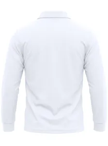 Rückansicht eines weißen Langarm-Netz-Poloshirts für Herren mit atmungsaktiver Stoffstruktur